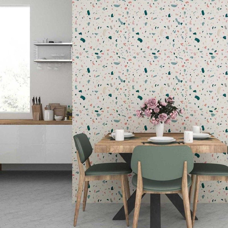 Papel de Parede Adesivo Granilite Branco Pedras Coloridas N07117 - Papel na Parede