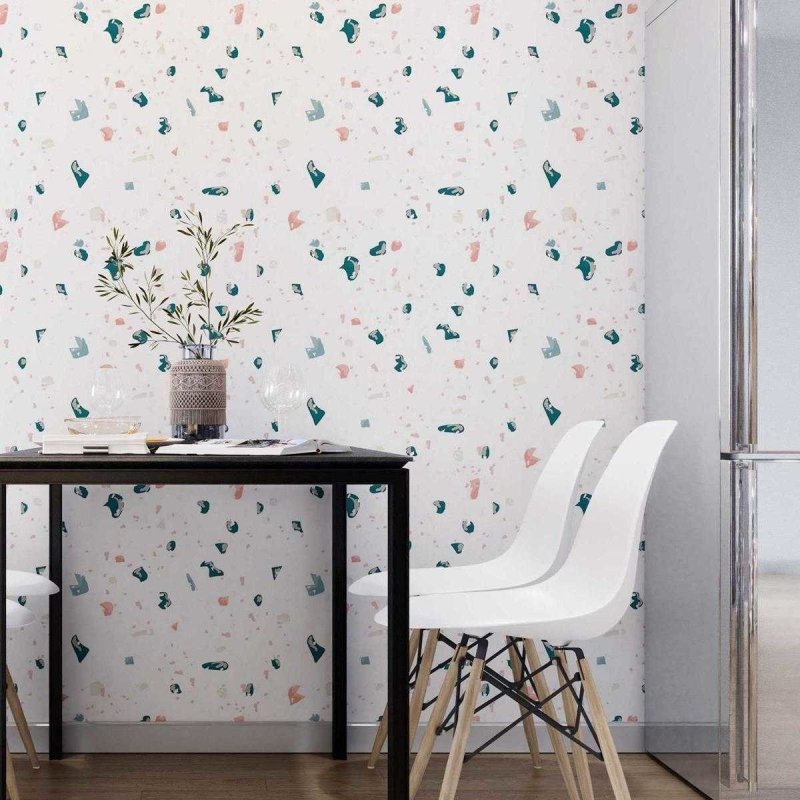Papel de Parede Adesivo Granilite Branco Pedras Grandes Coloridas N07118 - Papel na Parede