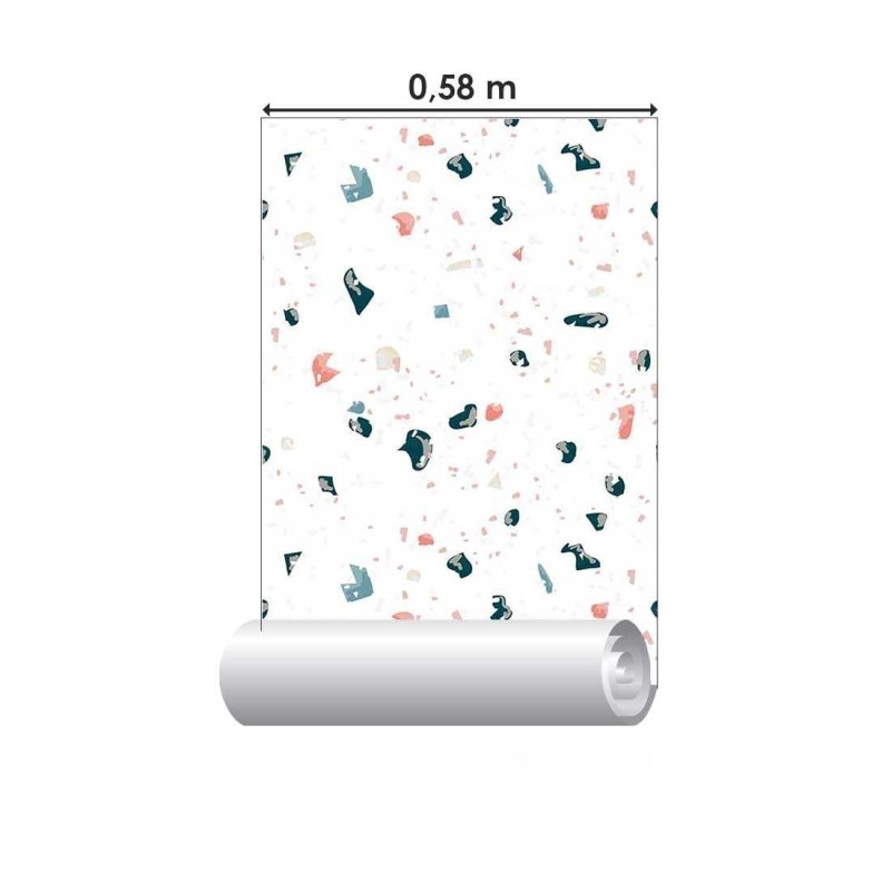 Papel de Parede Adesivo Granilite Branco Pedras Grandes Coloridas N07118 - Papel na Parede