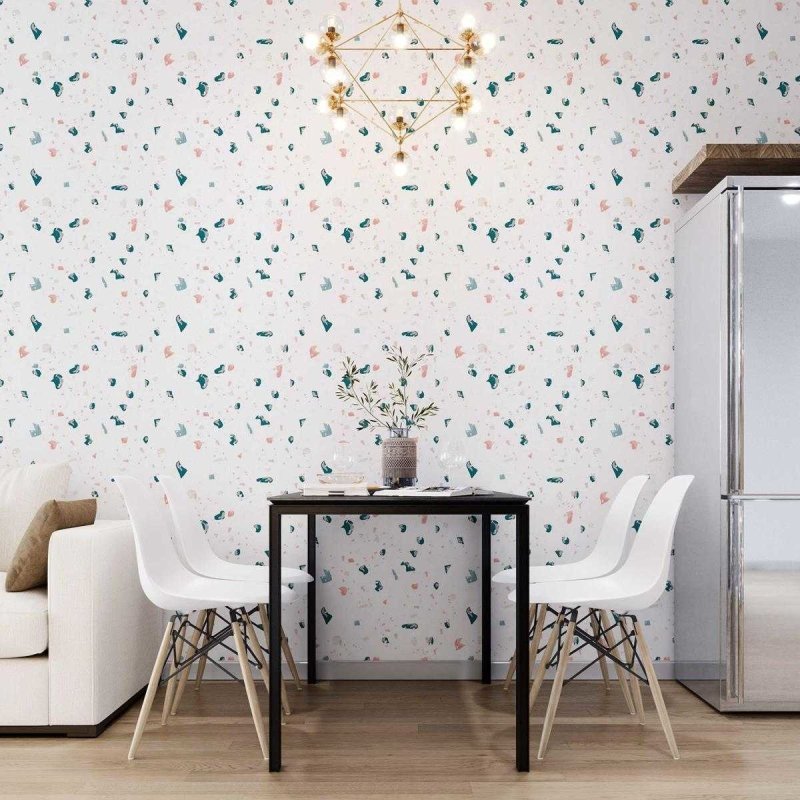 Papel de Parede Adesivo Granilite Branco Pedras Grandes Coloridas N07118 - Papel na Parede