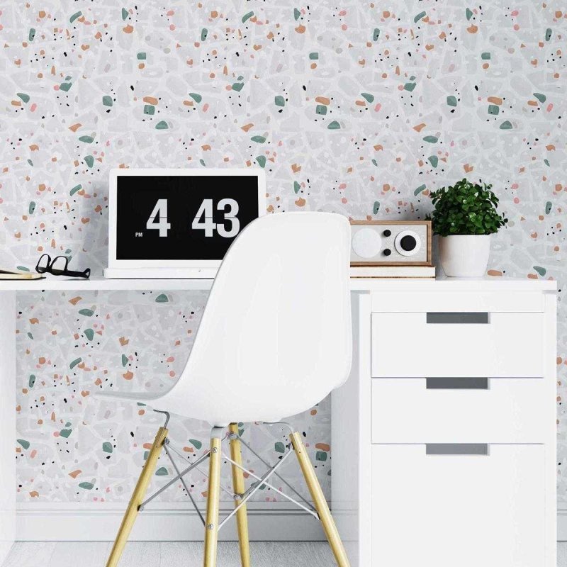 Papel de Parede Adesivo Granilite Cinza e Colorido N07127 - Papel na Parede