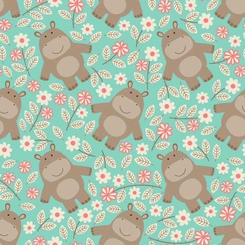 Papel de Parede Adesivo Hipopotamo Verde 252811729 - Papel na Parede