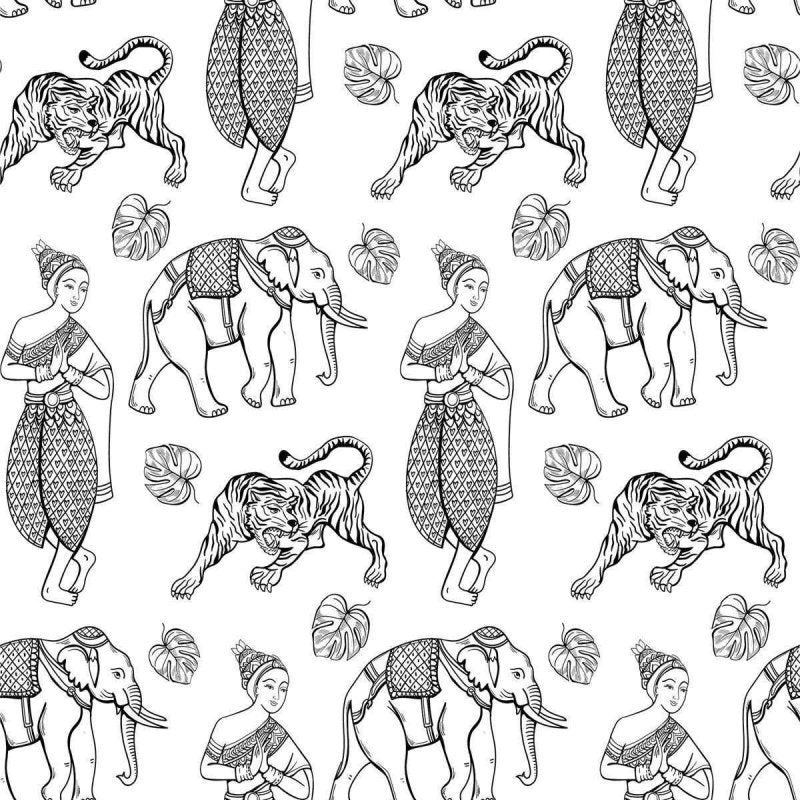 Papel de Parede Adesivo Indiano em Preto e Branco N04221 - Papel na Parede