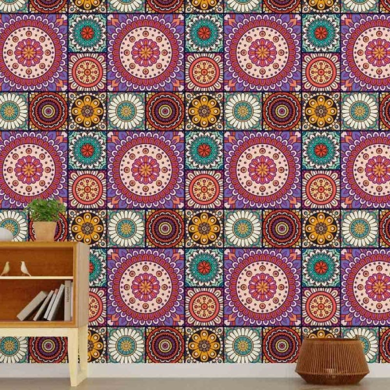 Papel de Parede Adesivo Indiano Mandala Colorido N015038 - Papel na Parede