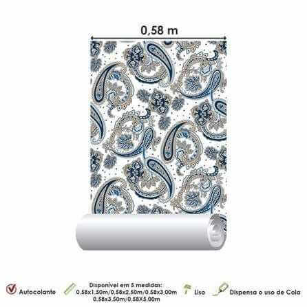 Papel de Parede Adesivo Indiano Salmouras Azul 536539102 - Papel na Parede