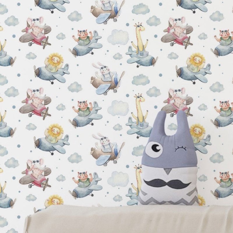 Papel de Parede Adesivo Infantil Animais Aviadores N019079 - Papel na Parede