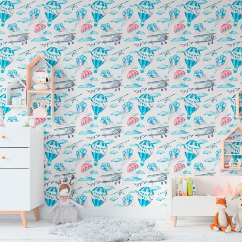 Papel de Parede Adesivo Infantil Aviões e Balões N011098 - Papel na Parede