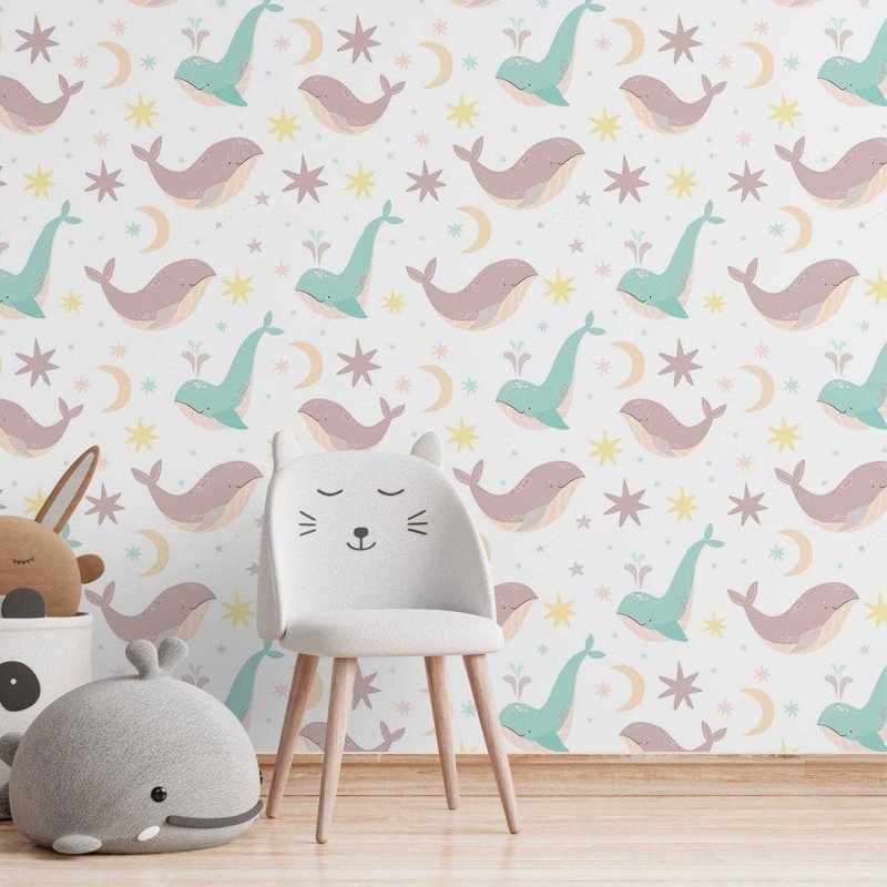 Papel de Parede Adesivo Infantil Baleias N014211 - Papel na Parede
