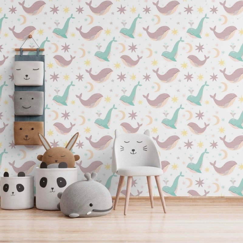 Papel de Parede Adesivo Infantil Baleias N014211 - Papel na Parede