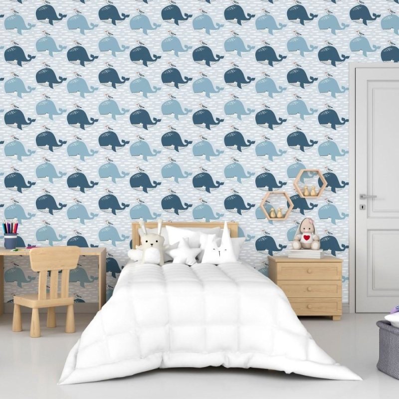Papel de Parede Adesivo Infantil Baleias N015020 - Papel na Parede