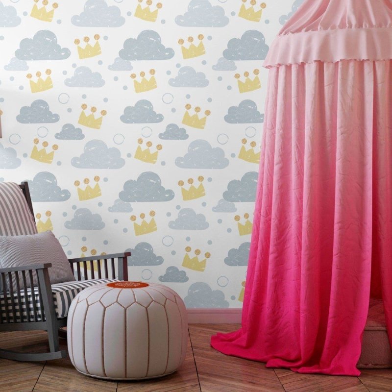 Papel de Parede Adesivo Infantil Coroas nas Nuvens N013200 - Papel na Parede