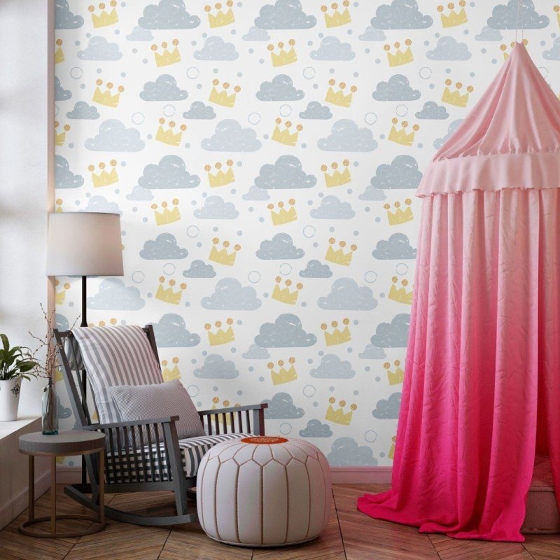 Papel de Parede Adesivo Infantil Coroas nas Nuvens N013200 - Papel na Parede