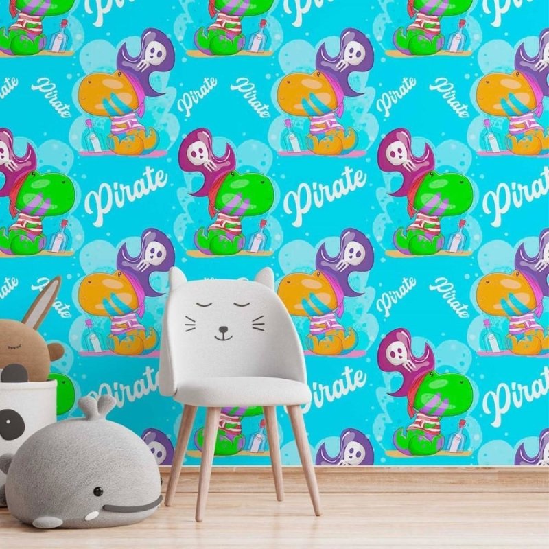 Papel de Parede Adesivo infantil Dinossauro Pirata N014089 - Papel na Parede