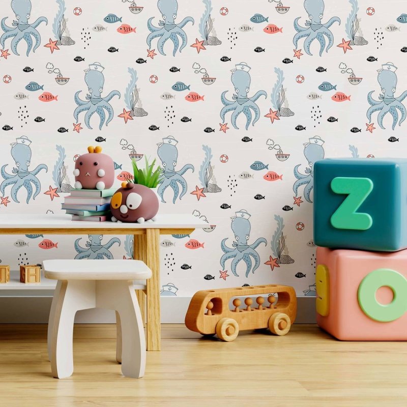 Papel de Parede Adesivo Infantil Fundo do Mar N09085 - Papel na Parede