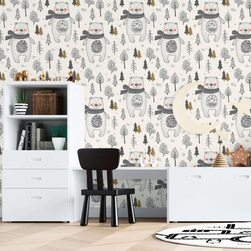 Papel de Parede Adesivo Infantil Inverno Ursinhos N015025 - Papel na Parede