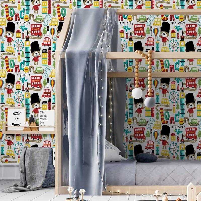 Papel de Parede Adesivo Infantil Londres Ursinhos N05113 - Papel na Parede