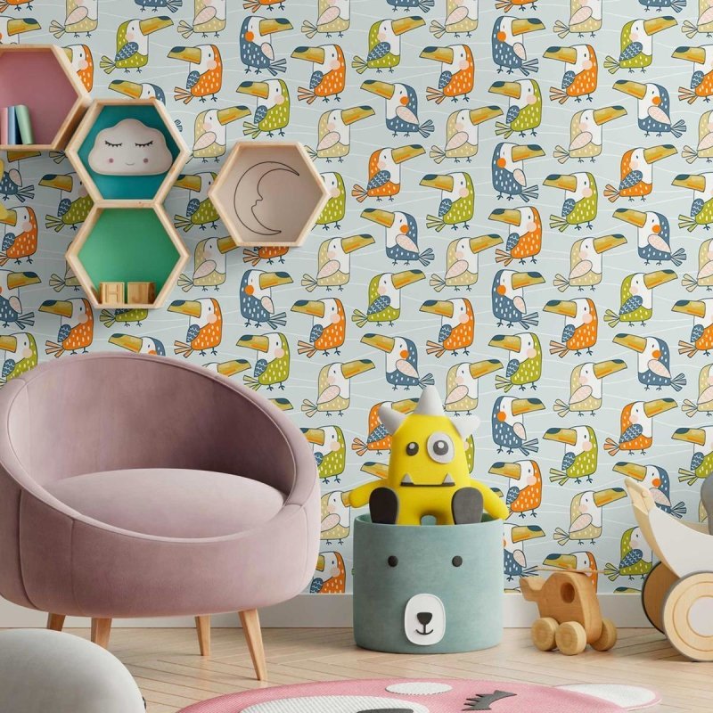 Papel de Parede Adesivo Infantil Tucanos N09077 - Papel na Parede