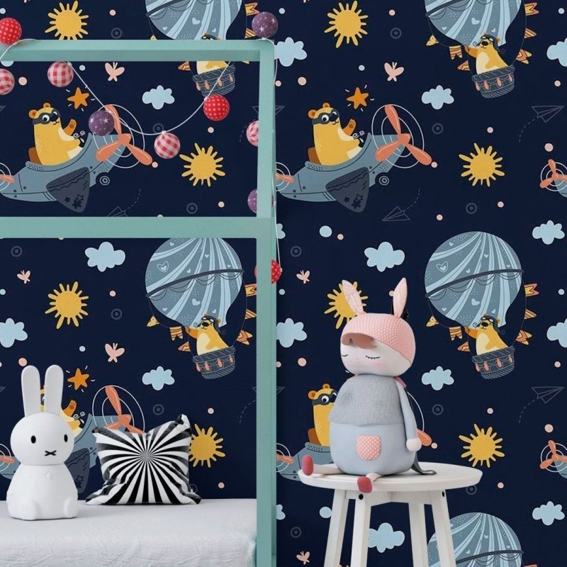 Papel de Parede Adesivo Infantil Ursinhos Viajantes N018080 - Papel na Parede