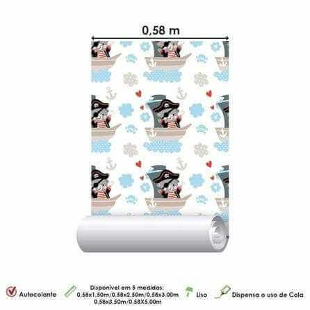 Papel de Parede Adesivo Infantil Urso Pirata 439998187 - Papel na Parede
