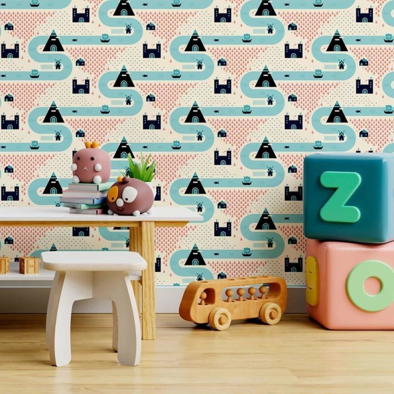 Papel de Parede Adesivo Infantil Vila Minimalista N09047 - Papel na Parede