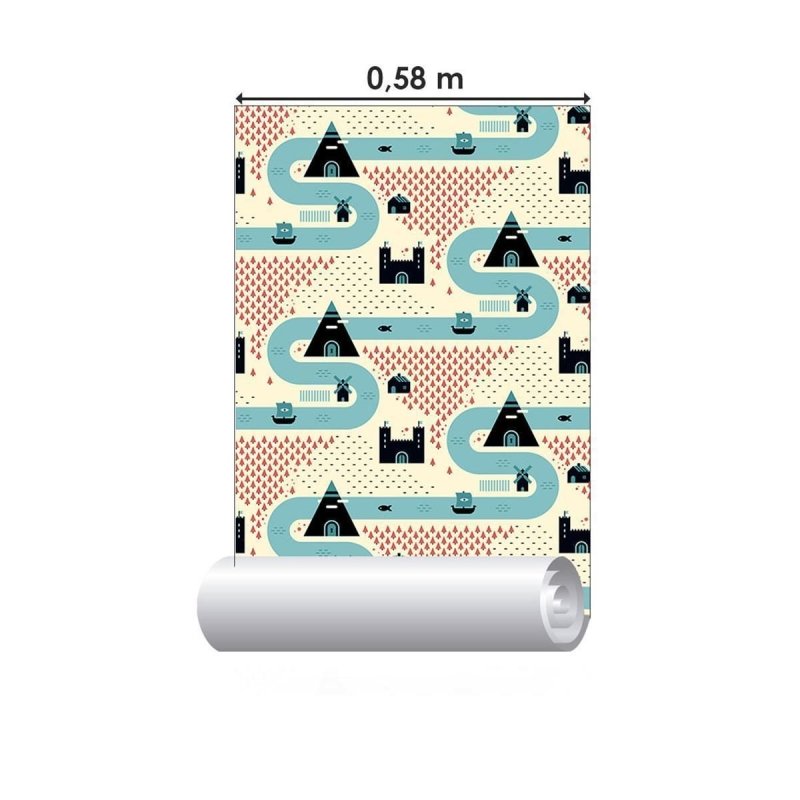 Papel de Parede Adesivo Infantil Vila Minimalista N09047 - Papel na Parede