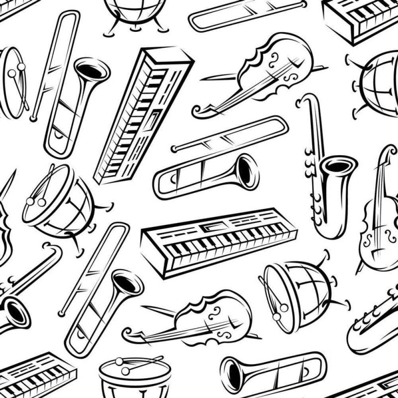 Papel de Parede Adesivo Instrumentos Musicais Preto e Branco 422976331 - Papel na Parede