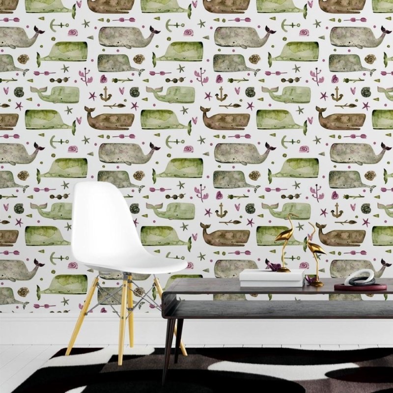 Papel de Parede Adesivo Jovem Baleia Aquarela N015068 - Papel na Parede