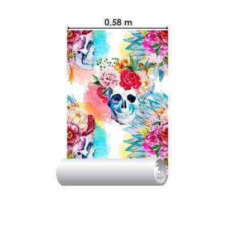 Papel de Parede Adesivo Jovem Caveira Floral 257040634 - Papel na Parede