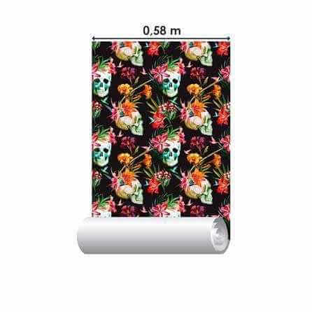 Papel de Parede Adesivo Jovem Caveira Floral 273976505 - Papel na Parede