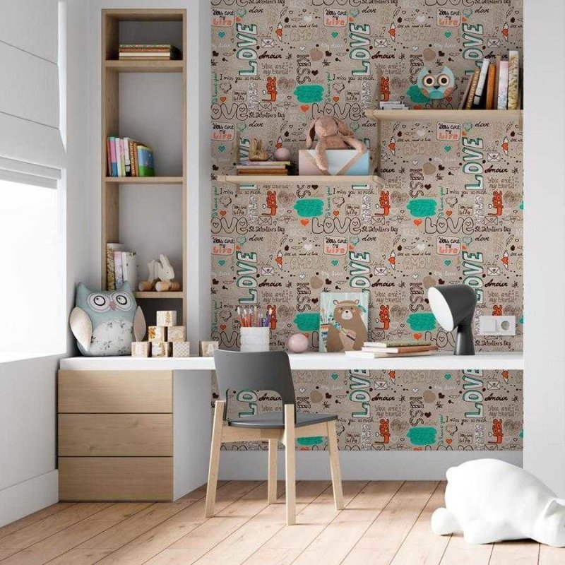 Papel de Parede Adesivo Lettering Love em Fundo Bege N06103 - Papel na Parede