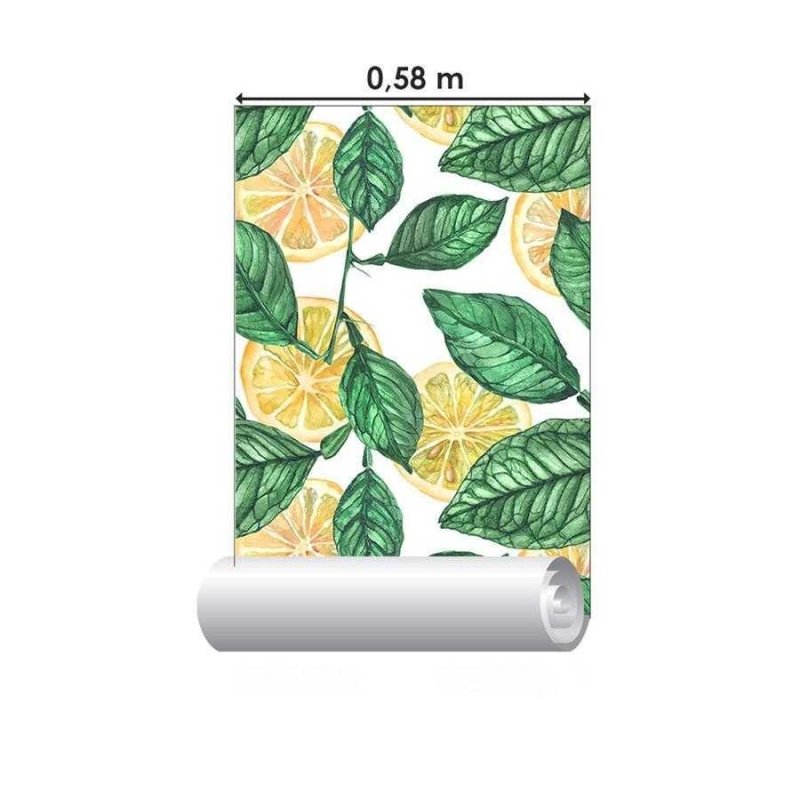 Papel de Parede Adesivo Limão em Fundo Branco N06094 - Papel na Parede