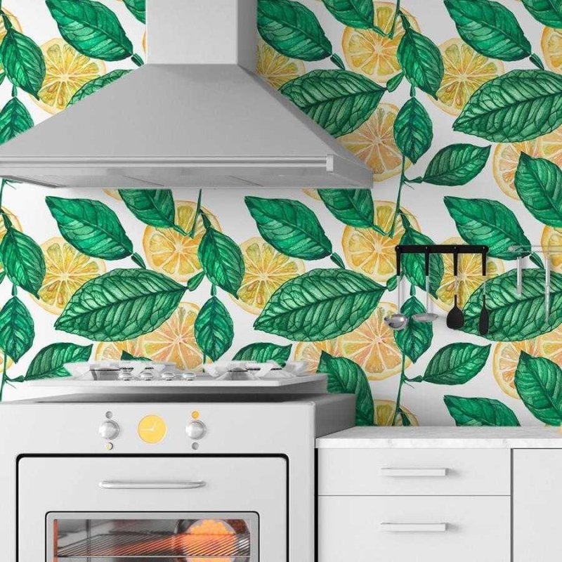 Papel de Parede Adesivo Limão em Fundo Branco N06094 - Papel na Parede