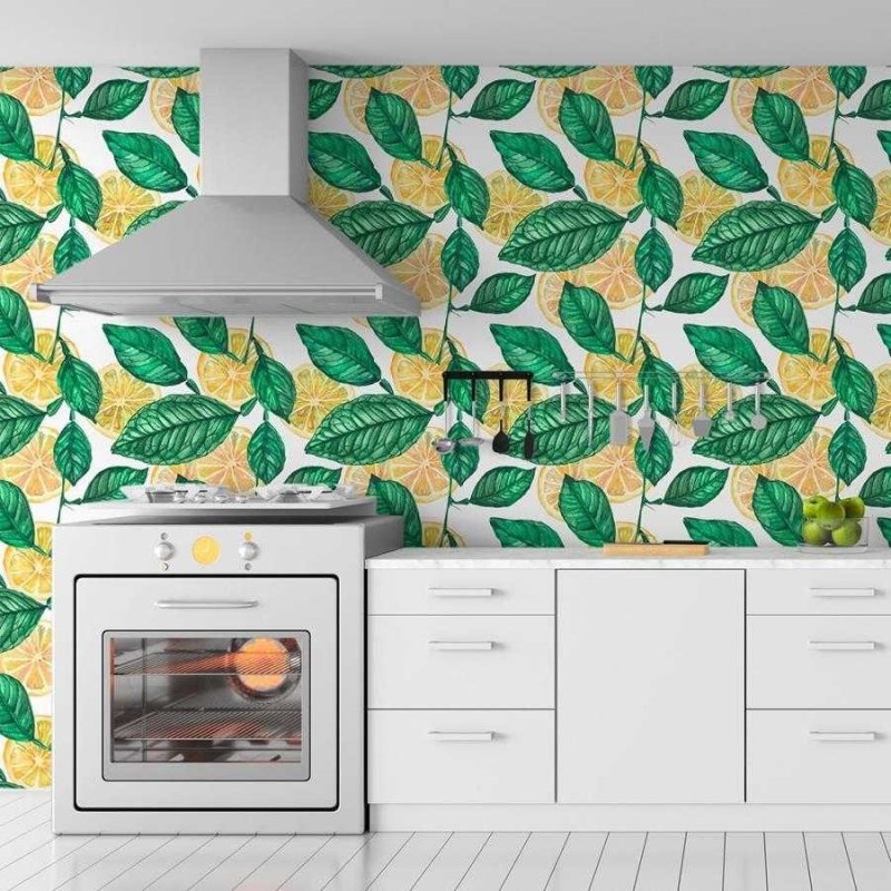 Papel de Parede Adesivo Limão em Fundo Branco N06094 - Papel na Parede