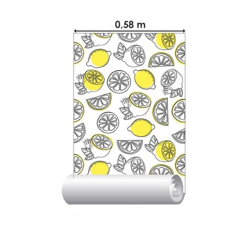 Papel de Parede Adesivo Limão Siciliano Fundo Branco N06020 - Papel na Parede