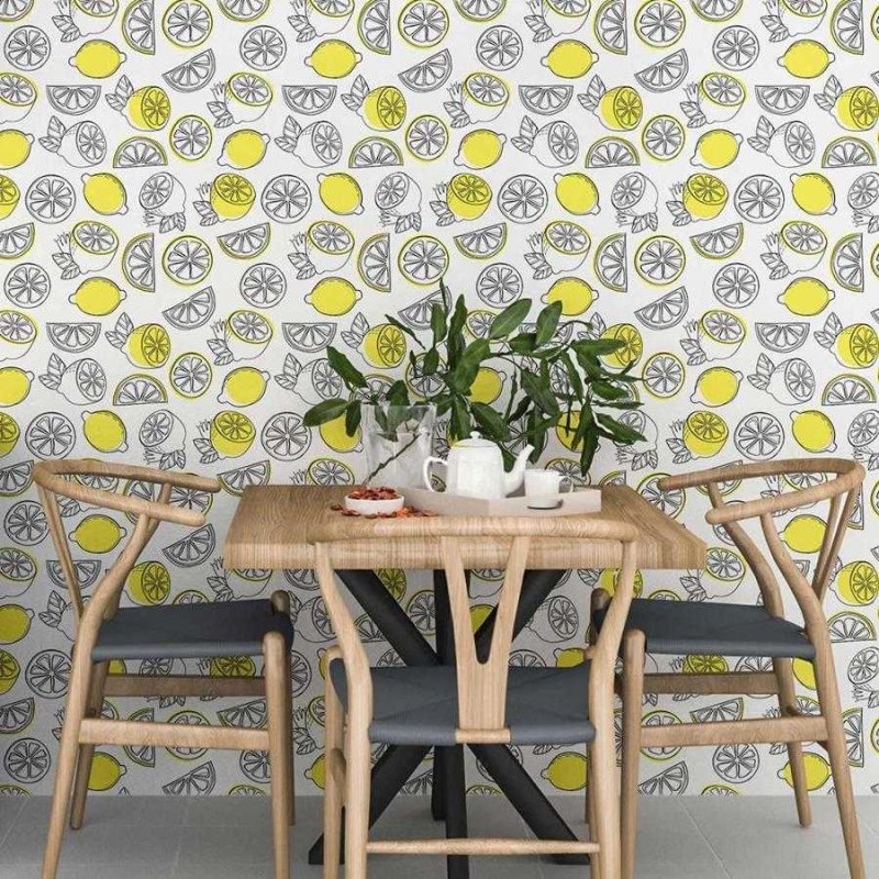 Papel de Parede Adesivo Limão Siciliano Fundo Branco N06020 - Papel na Parede