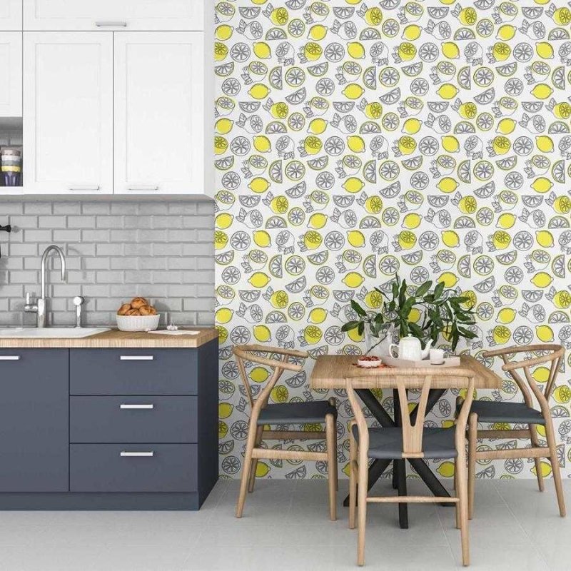 Papel de Parede Adesivo Limão Siciliano Fundo Branco N06020 - Papel na Parede