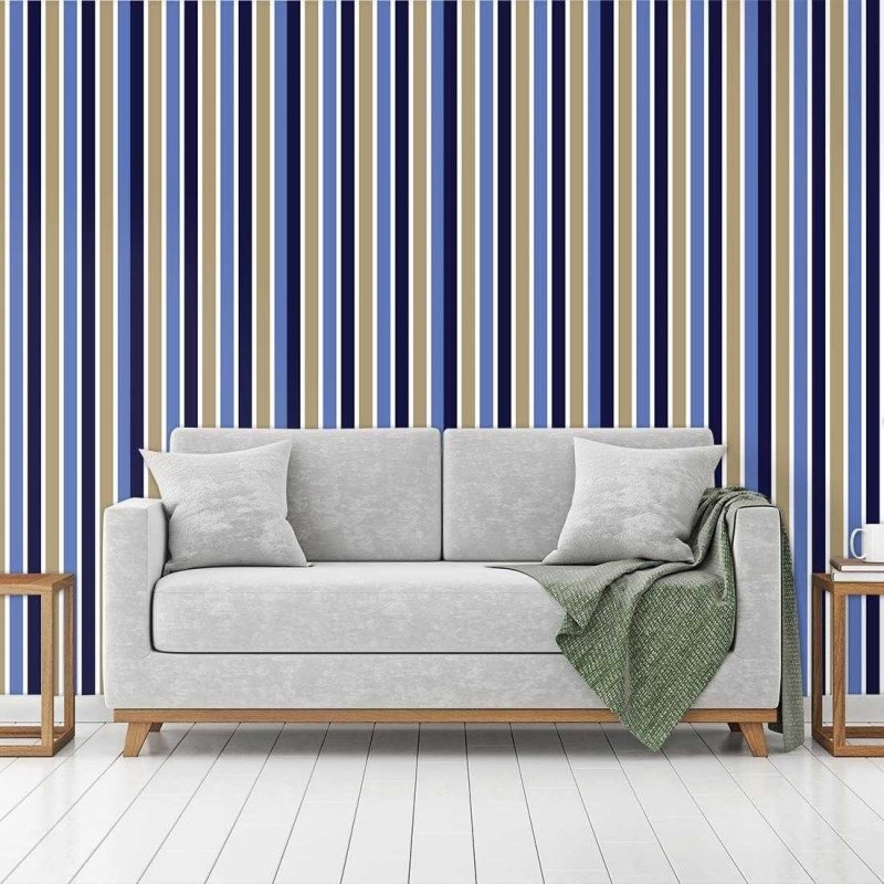 Papel de Parede Adesivo Listrado Azul e Bege 1167 - Papel na Parede