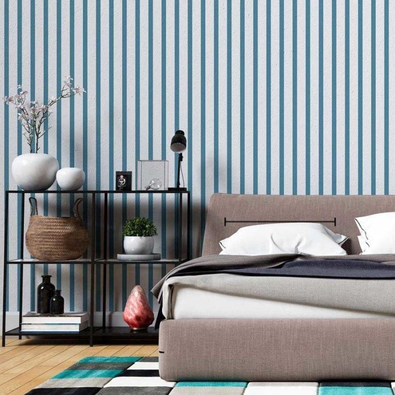 Papel de Parede Adesivo Listrado Azul e Branco N06265 - Papel na Parede