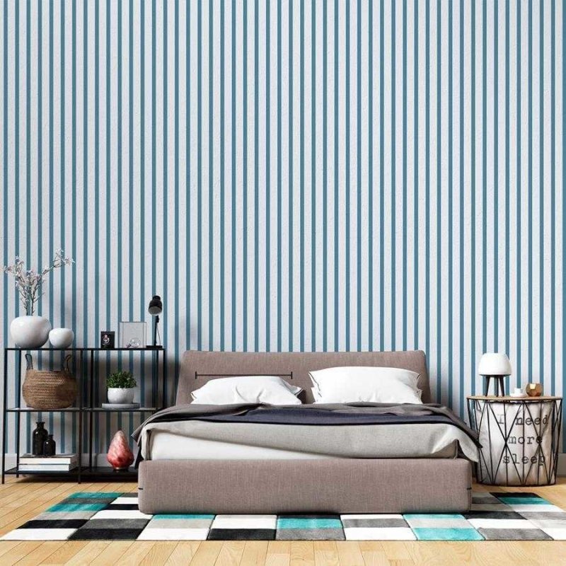 Papel de Parede Adesivo Listrado Azul e Branco N06265 - Papel na Parede