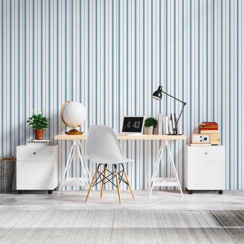 Papel de Parede Adesivo Listrado Azul Escuro e Branco N06267 - Papel na Parede