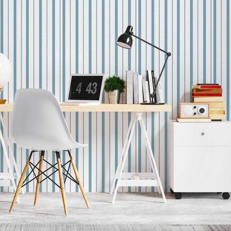 Papel de Parede Adesivo Listrado Azul Escuro e Branco N06267 - Papel na Parede