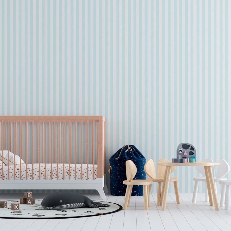 Papel de Parede Adesivo Listrado Branco e Azul Claro N08107 - Papel na Parede