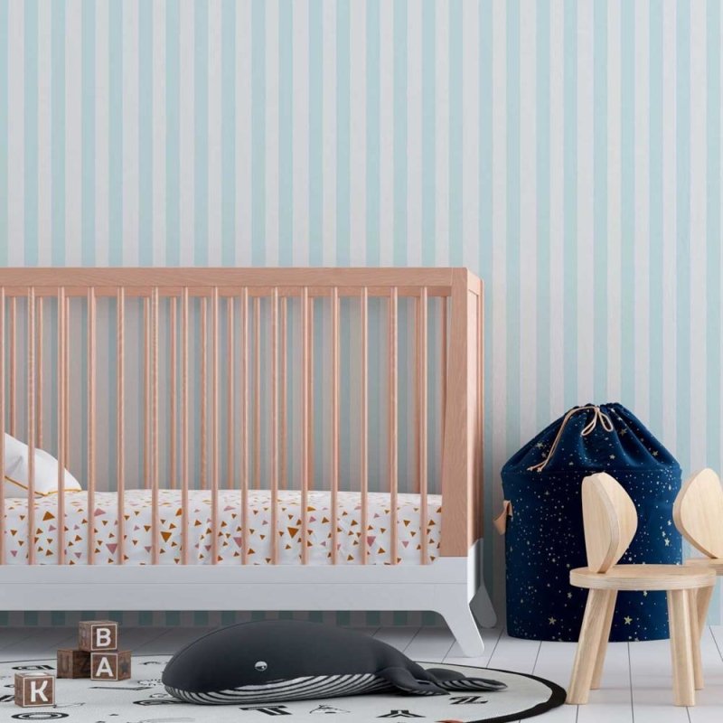 Papel de Parede Adesivo Listrado Branco e Azul Claro N08107 - Papel na Parede