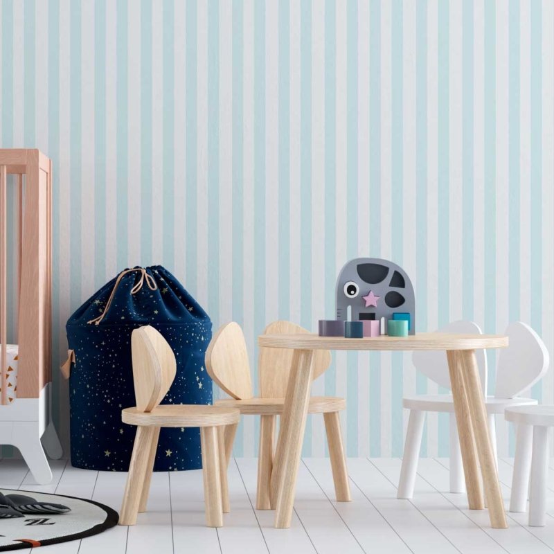 Papel de Parede Adesivo Listrado Branco e Azul Claro N08107 - Papel na Parede