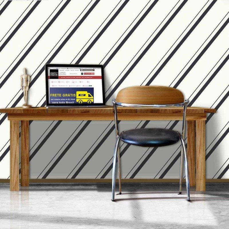 Papel de Parede Adesivo Listrado branco e preto 257286 - Papel na Parede