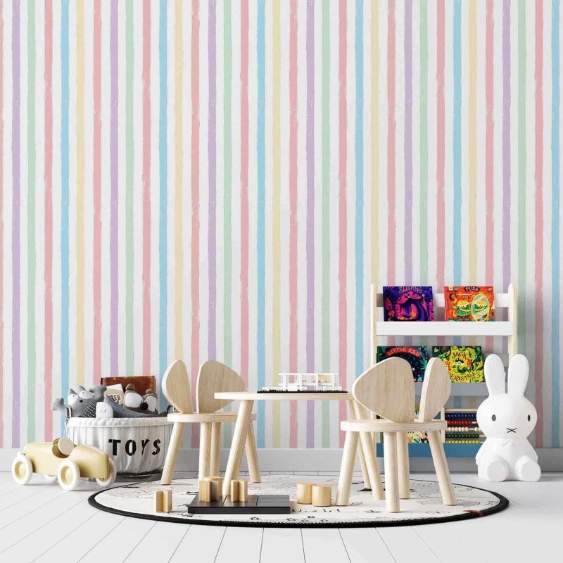 Papel de Parede Adesivo Listrado Colorido Infantil 254182 - Papel na Parede