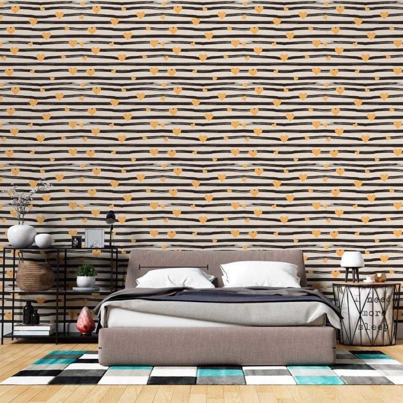 Papel de Parede Adesivo Listrado com Corações N06248 - Papel na Parede