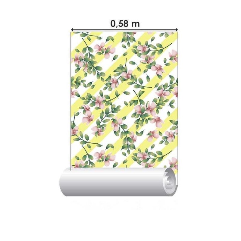 Papel de Parede Adesivo Listrado com Floral N06033 - Papel na Parede