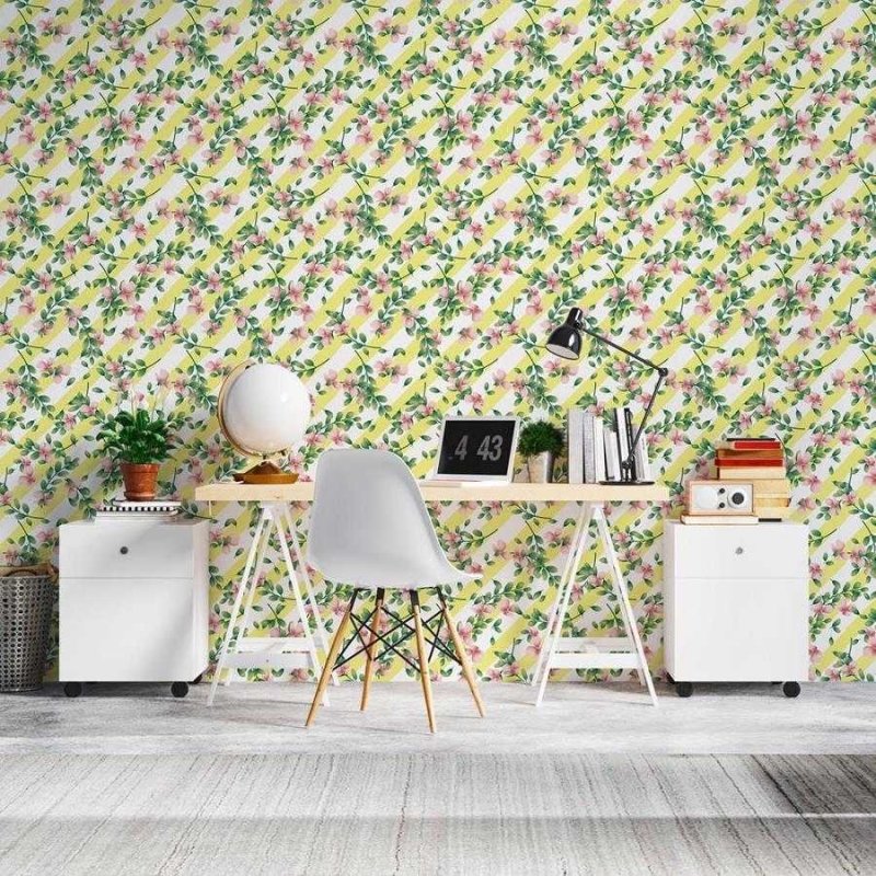 Papel de Parede Adesivo Listrado com Floral N06033 - Papel na Parede