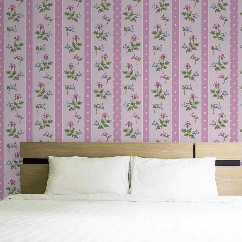 Papel de Parede Adesivo Listrado Floral Rosa 751249091 - Papel na Parede
